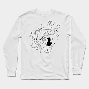 Cat and Moon with Crystals Long Sleeve T-Shirt